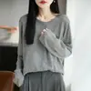 Cárdigan de Lino con Junta de Bambú para Mujer, Cuello Redondo, Bordado de Letras, Protección Solar, Verano, Ligero, Transpirable, Holgado, Adelgazante, Ropa Exterior Superior para Mujer