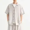 Conjunto de Camisa de Manga Corta con Cuello Cubano de Alta Inteligencia para Viajeros Momaik para Hombre Set 2026 Estilo Verano Efecto Arrugado Conjunto de Dos Piezas para Hombre