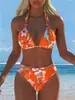 Traje de Baño de Dos Piezas Estilo Europeo y Americano Nuevo para Mujer 2027, Bikini Push-Up de Cintura Alta, Atractivo Traje de Baño con Cuello Halter, Traje de Baño de Tres Puntos