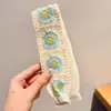 Faixa de cabelo de tricô floral com velcro para mulheres, presilha de franja floral doce, faixa de cabelo para arrumar o cabelo, acessório de cabelo estilo pastoral francês