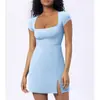 Vestido Sexy de Ajuste Delgado con Abertura Lateral, Línea A, Manga Media, Cuadrado, Estilo Vacacional para Mujer 2026