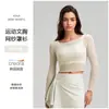 Nueva Ropa de Yoga de Malla para Mujer, Conjunto de Dos Piezas para Deporte y Pilates, Top de Fitness Fresco de Malla con Borde Enrollado y Sensación de Piel Desnuda con Mangas Largas