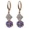Brincos de Bola de Diamante Roxo de Alta Qualidade 2026 Novos Tendência Exquisitos Emagrecedores Brincos Totalmente de Diamante Populares Brincos de Clipe Redondos