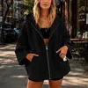 2026 Otoño e Invierno Nuevo Sólido Nueve Cuartos Manga Cómoda Casual con Capucha y Cremallera Chaqueta Cruzada Europea y Americana Amazon para Mujer