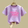 2169# Camiseta de Manga Corta para Niña, Versátil, Nueva de Otoño, Estilo Coreano, Estilo Occidental Infantil, Estampada, Primavera y Otoño, Holgada, Camiseta Básica, Moderna