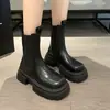 Botas Chelsea Femininas, Botas de Couro para Primavera e Outono, Novo Estilo 2026, Bico Largo, Sola Grossa, Botas de Cano Médio, Botas Curtas Marrons