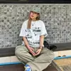 2026 Estilo Americano Novo Verão Retrô Estampa de Letras Marca Tendência Versátil Manga Curta Casual Camiseta Top