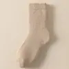 Calcetines de Cachemira para Mujer Otoño e Invierno, Engrosados y Forrados de Felpa, Calcetines de Media Pantorrilla, Color Sólido, Calcetines de Nieve Suaves y Cálidos, Calcetines Térmicos de Lana de Invierno