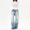Jeans Retro Americanos con Estampado de Letras para Hombre, Marca de Tendencia de Nicho Nuevo para Primavera y Otoño, Pantalones Largos Rectos Sueltos Elegantes