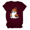 Loja independente Amazon Wish chapéu de inverno feminino fofo e divertido camiseta gola redonda manga curta fantasma milk tea abóbora morcego