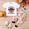 Amazon Halloween Ropa Nueva para Bebés y Niños Pequeños Camiseta de Manga Corta con Estampado de Calabaza Pantalones Estampados para Hombres y Mujeres Traje Infantil Venta al por Mayor