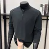 Moletom masculino dupla face de veludo alemão com seda e lã, novo modelo outono 2026, gola alta com zíper parcial, camisa básica casual masculina