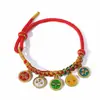 Pulsera tejida a mano de Xizang con Nudo de Flor de Melocotón de la Fortuna de Cinco Vías, Cuerda Multicolor Estilo Étnico, Pulsera de Cuerda Roja de la Montaña Wutai