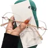 Gafas de Lectura Estrelladas de Moda para Mujer, Gafas de Alto Nivel sin Montura con Borde Estrellado y Filtro de Luz Azul, Gafas Elegantes de Lujo Ligero con Montura Grande para Presbicia