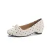 Sapatos Femininos de Bico Quadrado com Bolinhas Estilo Coreano, Boca Rasa com Laço, Slip-ons 2026 Novo Estilo, Estilo Gentil, Salto Grosso, Sapatos para o Dia a Dia