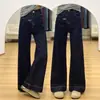 Jeans Acampanados de Mezclilla Azul Oscuro Forrados de Felpa para Mujer 2025 Otoño e Invierno Nuevo Estilo Pequeños de Cintura Alta Forma de Herradura