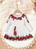 Comércio Exterior Roupas Infantis Primavera e Outono Vestido de Bebê Estiloso Retrô Estampa de Rosa Vermelha Amigo da Pele Respirável Gola Redonda Manga Longa Vestido Infantil