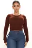 Bestseller Transfronteiriço Europeu e Americano T-shirt Básica de Manga Longa Cropped Gola Redonda Cor Sólida para Mulheres Emagrecedor Versátil Camada Base