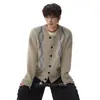 Cárdigan de punto con patrón de rombos para hombre, elegante, de alta gama, relajado, holgado, chaqueta casual, estilo old money, suave y cómodo