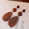Pendientes Ovalados Cuadrados de Madera de Resina con Cuentas de Aguja Plateada, Pendientes de Lujo Ligero de Gama Alta, Pendientes de Estilo Étnico con un Diseño Único
