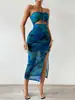 Vestido Estampado Sexy Sin Espalda Fruncido Ajustado Sin Tirantes de Atar para Mujer, Comercio Exterior Transfronterizo Europeo y Americano, Primavera/Verano 2026