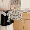 [Xian Ning Qi] Roupa infantil coreana, cardigã de tricô listrado com zíper, casual e estiloso para meninas, blusa estilo coreano e japonês para meninas