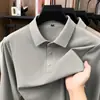 Camiseta masculina de manga longa escovada dupla face, cor sólida, gola dobrável, polo casual de negócios, primavera e outono, sem nylon, camiseta sem amassar