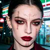 Adesivos de Tatuagem de Halloween Estilo Gótico Escuro Galhos Rachados Espinhos Texto Misterioso Adesivos de Rosto Preto Vermelho Coloridos