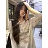 Tiro real~Camiseta de manga larga estampada de colores para mujer, otoño, estilo coreano, casual, perezosa, holgada, versátil, top de punto 26398