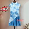 Cheongsam Infantil Tie-Dye Verano Nuevo Estilo Guangxi Yunnan Hecho a Mano Tie-Dye Seda y Lino Bordado Vestido Cheongsam Infantil