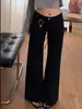 Jeans acampanados negros no ajustados para mujer, talla grande de otoño, holgados y adelgazantes, elásticos, adecuados para tipo de cuerpo pera