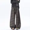 Pantalones casuales de cuadros simples estilo perezoso para hombre otoño talla grande marca de moda personas con sobrepeso holgados rectos pierna ancha largos