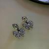 Pendientes de plata 925 con diseño de celebridad de Internet, con diseño retro de Corea del Sur, sencillos y personalizados, con lazo de flores y diamantes.