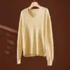 Suéter de lana cepillada con cuello en V para mujer 26 Otoño/Invierno Nuevo 90% Lana Merino Cachemir Seda Tejido sin costuras