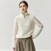 Suéter de Cashmere Feminino Gola Alta Meia Malha Manga Longa Camada Interna Outono e Inverno Novo Design Torcido Suéter com Meio Zíper