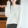 Moda Nova Primavera e Outono Commuting Retrô Floral Cardigã de Malha Fina Feminino Slim Versátil Jaqueta Suéter