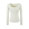 Camiseta Henley de Manga Longa Estilo Retrô Americano Feminina Nova Estação Outono Início Estilo Hot Girl Temperamento Slim Fit Valoriza Contorno Camada Base Top
