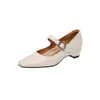 Aumento interno de altura invisível, sapatos Mary Jane antiderrapantes de pele de ovelha com fivela, sapatos femininos de couro genuíno com salto médio plataforma, bico quadrado, outono 2026