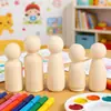 Color Madera Natural Figuras Pequeñas de Madera Muñecas de Madera Pintadas Creativas para Niños Muñecas de Madera Pintadas a Mano DIY Graffiti Juguetes de Madera Adornos de Figuras de Madera