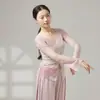 Traje de Danza Clásica China para Mujer, Elegante Estilo Antiguo Color Degradado Gasa Manga Larga Conjunto de Práctica