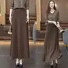 Falda midi marrón para mujer, nueva colección otoño 2026, de cintura alta, adelgazante, línea A, elegante, versátil y que realza la figura