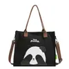 Bolsa Tote de Lona de Grande Capacidade Bolsa de Mão para Estudante Bolsa de Ombro com Estampa de Panda Fofo Bolsa Casual Feminina