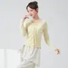 Ropa de Danza Clásica para Mujer, Nuevo Top de Lino con Cordones Ajustado de Manga Larga para Entrenamiento y Práctica Diaria de Adultos