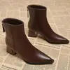 Botas nuevas de tacón grueso, punta fina, estilo ajustado, punta fina 2026, elegantes, estilo maduro, botines, moda francesa pequeña, primavera y otoño, botines para mujer