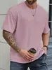 Estilo Verão Novo Masculino Casual Esportivo Cor Sólida Gola Redonda Pulôver Padrão Jacquard Top Solto Camiseta
