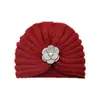 Gorro de Punto de Camelia Europeo y Americano con Pedrería y Perlas, Gorro de Poner, Gorro Turbante, Gorro de Lana Cálido de Otoño e Invierno Transfronterizo