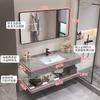 Lavabo de Encimera de Roca Cerámica Mueble de Baño Lavamanos Combinación Juego de Baño Brillante Gabinete de Baño Sencillo