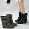 Botas de Tacón Grueso Versátiles para Mujer que Aumentan la Altura, Nuevo Modelo Otoño 2026, Suela Suave, Combinan con Faldas, Adelgazantes Retro, Botas para Pantalones Maillard