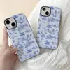 Funda de Teléfono Azul Floral Estilo Japonés y Coreano Adecuada para Apple 17Pro Película Magnética 16/15 Funda Protectora de Cobertura Total