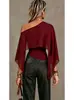 Camiseta de Color Sólido Versátil de Moda de Malla Transparente Asimétrica de un Solo Hombro Estilo Nuevo Europeo y Americano